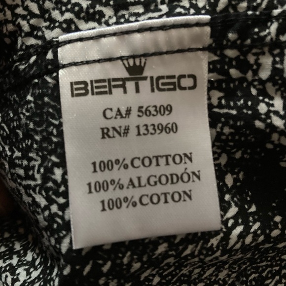 Men’s Bertigo Long Sleeve Button Up Black/White Design Print Shirt Sz Large - Picture 10 of 10
